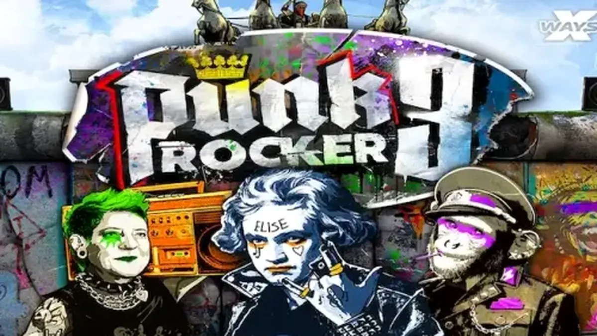 Punk Rocker 3 slot game interface featuring Berlin street art aesthetic
