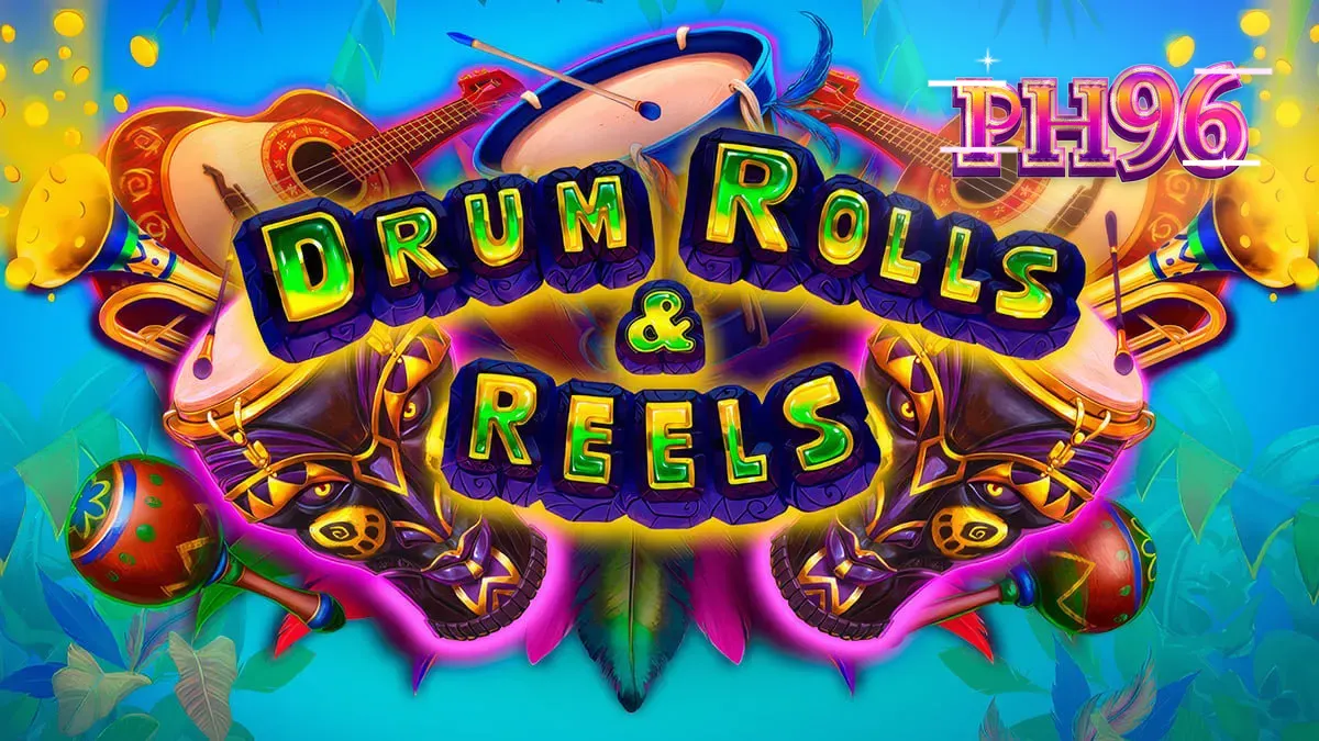 Makulay na disenyo ng Drum Rolls & Reels slot na may temang Brazilian carnival.