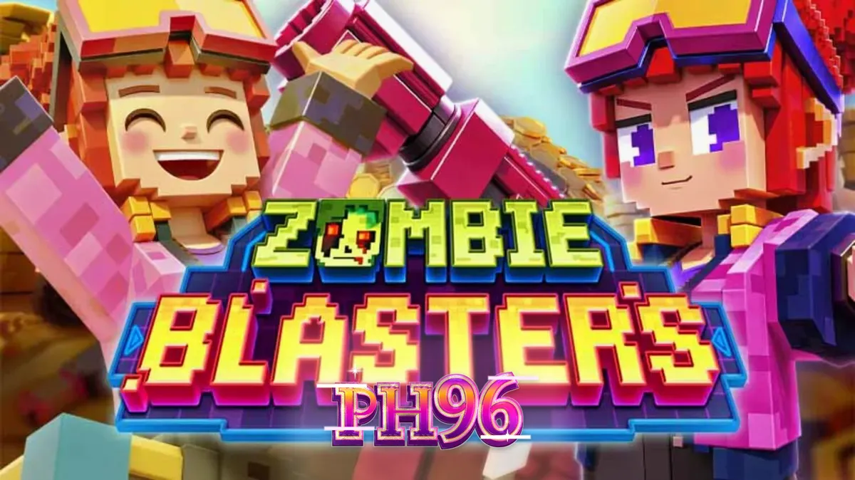 Isang makulay na screen ng Zombie Blasters slot na nagpapakita ng cascading reels at arcade theme.